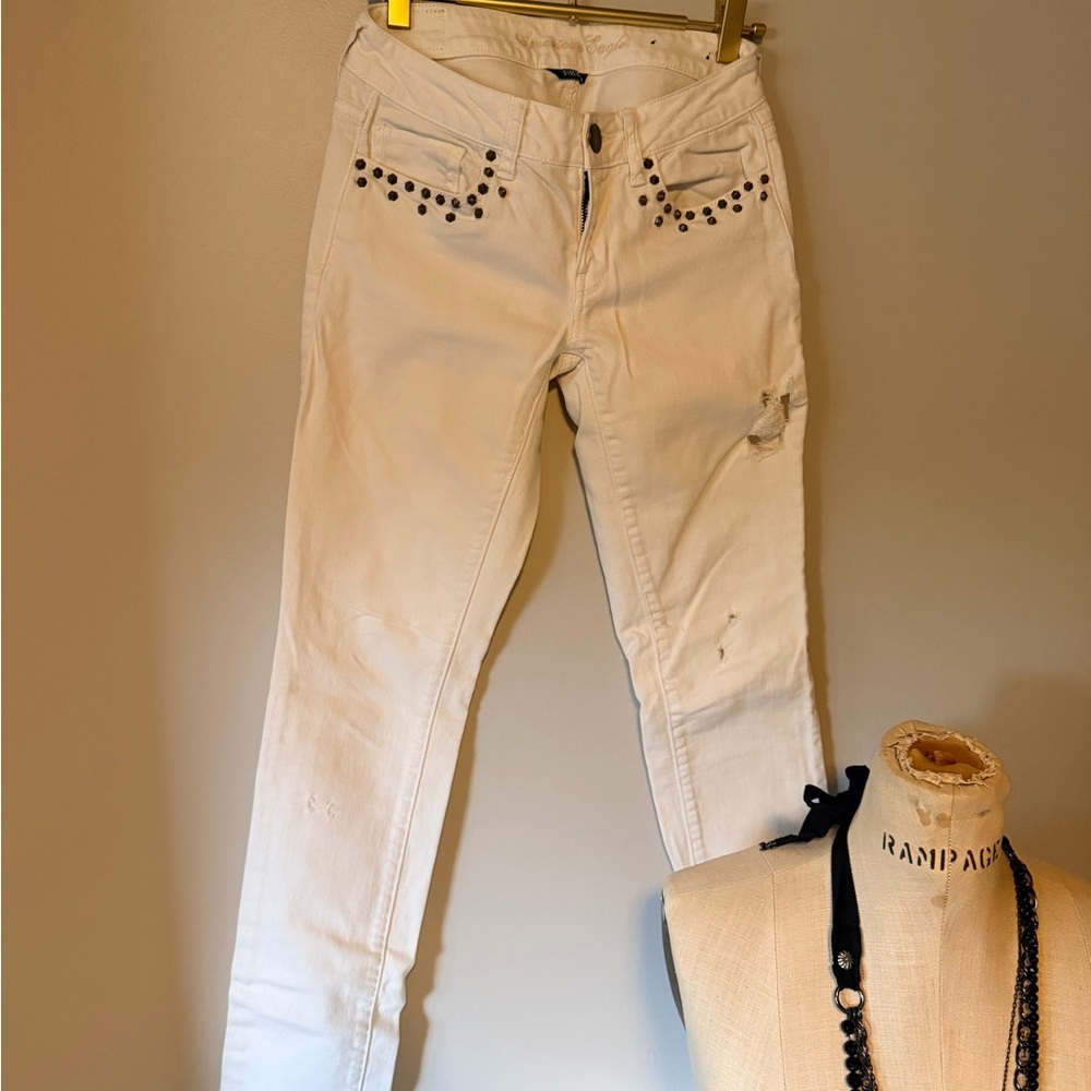 American Eagle Studded White Jeans